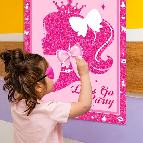 Hot Pink Pin the Bow Game Set for Kids