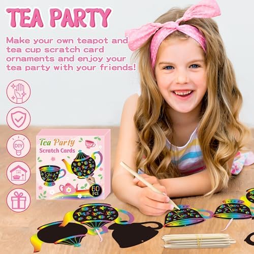 CY2SIDE Tea Party Scratch Art Cards 60PCS DIY Craft Kit