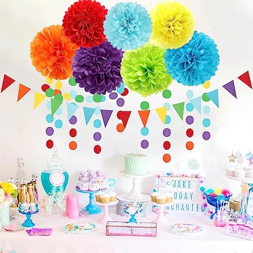 Rainbow Party Decorations Tissue Pom Poms 30pcs Set