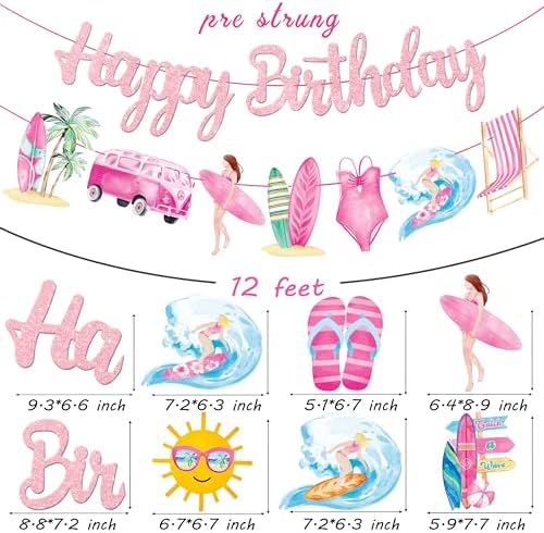 3Pcs Pink Glitter Surf Party Banners for Girls