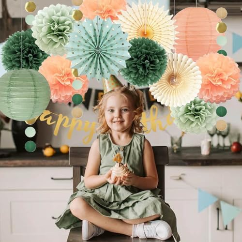 Sage Green and Peach Birthday Decorations Set