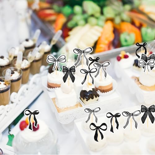 Coquete Black Bow Cupcake Toppers 36PCS
