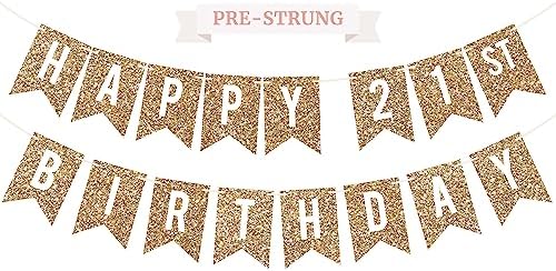 Perfect Occasion Happy 21st Birthday Gold Banner Pre-Strung