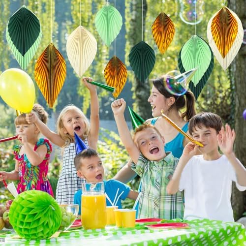 ADLKGG Green Gold Hanging Paper Leaves Wall Decor 12pcs