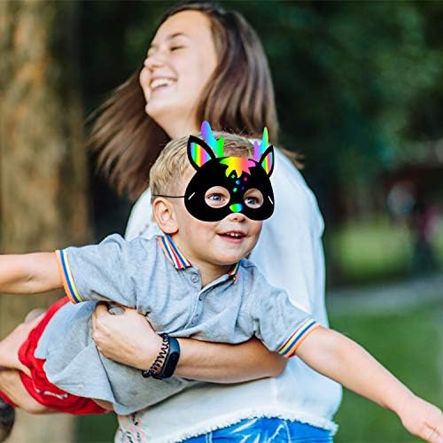WATINC 32Pcs Scratch Paper Animal Masks DIY Craft Kit