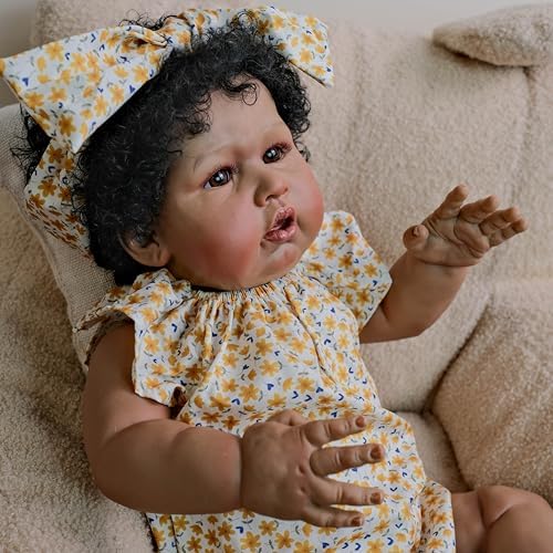 24 Inch Reborn Baby Doll with Curly Hair and Brown Skin
