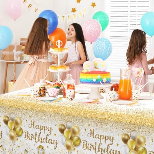 Happy Birthday Tablecloths 3pcs Gold White Party Decor