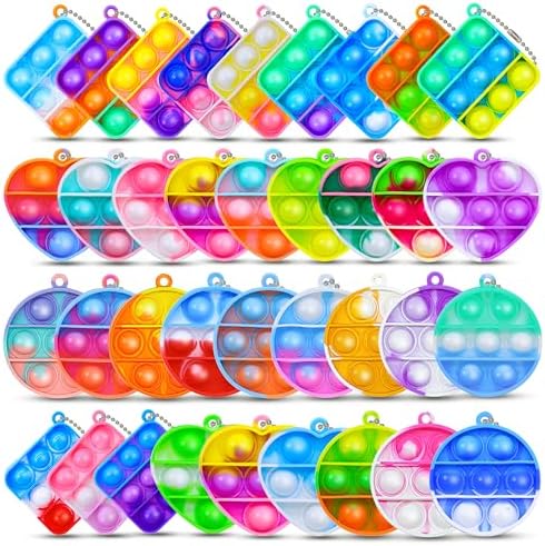 BicMan 36pcs Mini Pop Keychain Fidget Toy Pack
