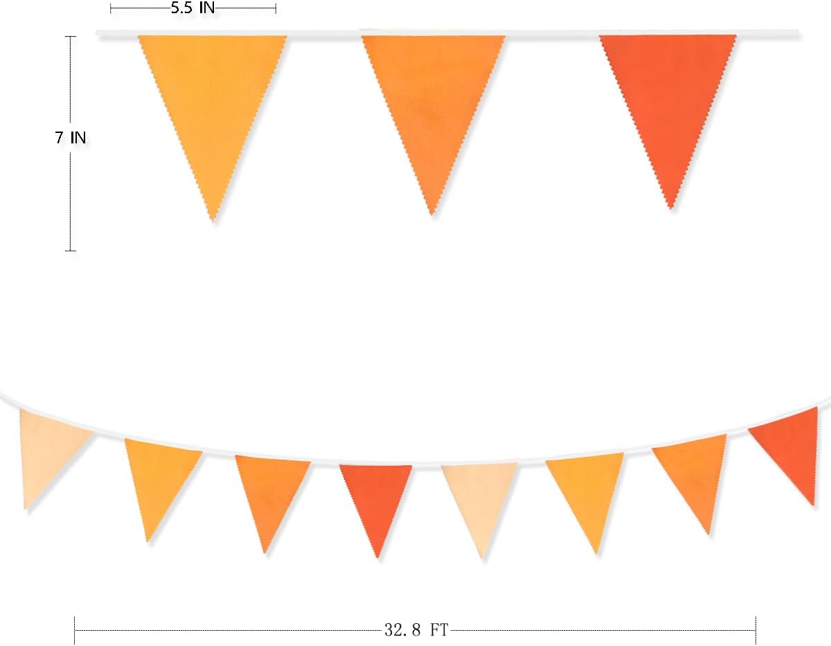 10M Orange Triangle Flag Bunting Garland for Fall Decor