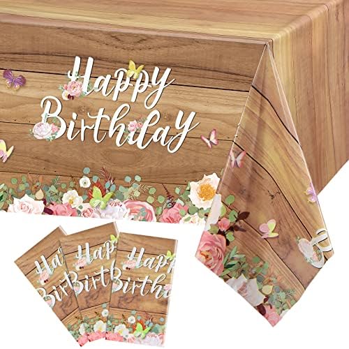 Floral Birthday Tablecloths with Butterfly Design 3 Pcs