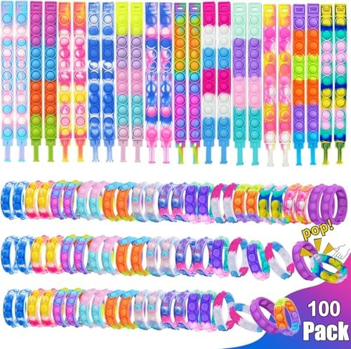 100Pcs Pop Bracelet Fidget Toys Pack for Kids and Adults