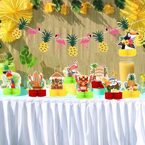 9PCS Tropical Party Honeycomb Table Centerpieces for Hawaiian Luau Events