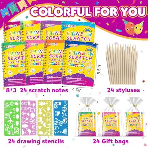 Pigipigi Rainbow Scratch Art Notebook Set 24 Pack