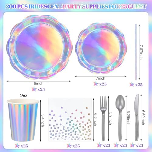 200 Pcs Iridescent Party Decorations Set