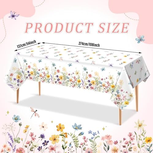 3 Piece Wildflower Tablecloths for Spring Birthday Party