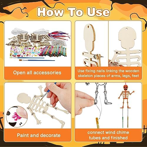 Fennoral 9 Pack Skeleton Wind Chime Kit for Kids