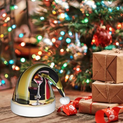 QinZheng Personalized Santa Hat with Cocktail Glasses and Wine Bottles Print