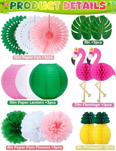 Flamingo Party Decorations Set 16 Pcs Tropical Beach Theme