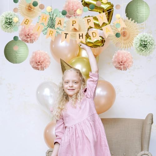 Sage Green and Pink Birthday Decorations Kit