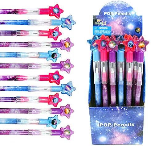 Tiny Mills 24 Pcs Galaxy Outer Space Stackable Pencil with Eraser