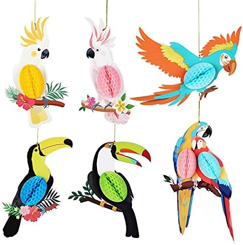 6 Pieces 10 Inch Tropical Parrot Birds Paper Cutouts Decorations