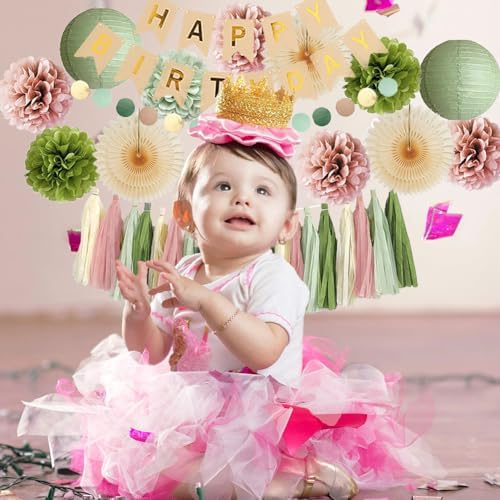 Olive Green and Pink Birthday Decorations Kit