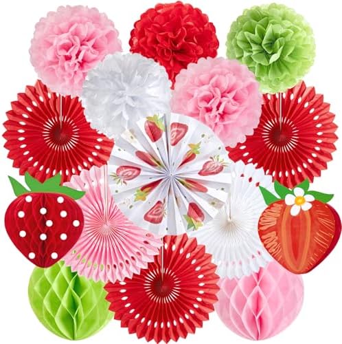 Strawberry Tissue Paper Fans Decor Set