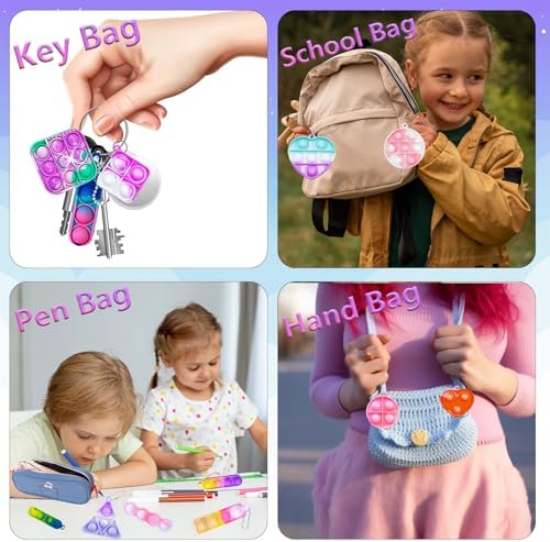 180 PCS Pop Fidget Keychain Pack for Kids