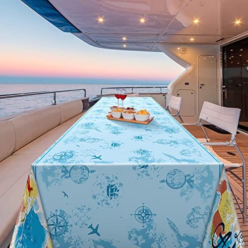 Frienda 3 Pcs Travel World Map Tablecloth Set Blue