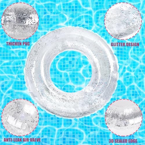 Whaline 4Pcs Clear Glitter Swim Rings