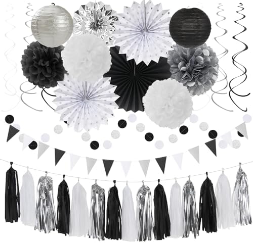 Black White Silver Party Decorations 33pcs Kit