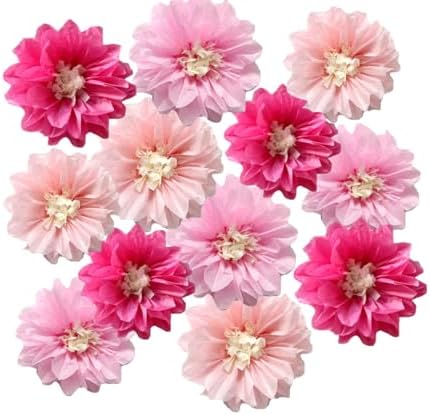 12pcs Pink Paper Pom Poms Wedding Decor DIY Hanging Flowers