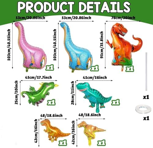 Dinosaur Foil Balloons Set 7 Pieces for Kids Party