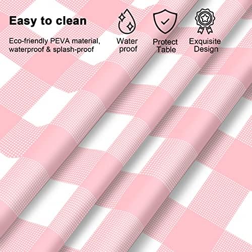 12 Pcs Pink Gingham Tablecloth Set Waterproof Disposable for Parties