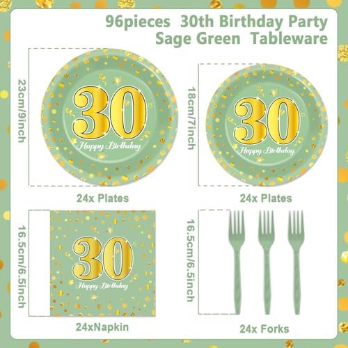 CHUNNIN 96Pcs 30th Birthday Plates Napkins Set for 24 Guests