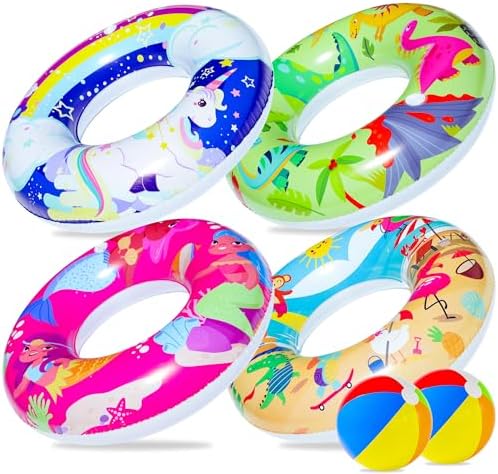 Parentswell 6PCS Big Pool Floats Tubes with Swim Rings and Beach Balls