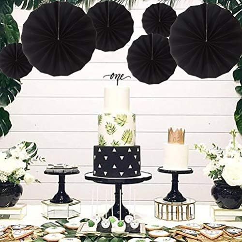 MOWO Black Paper Fans Hanging Decoration 6pc