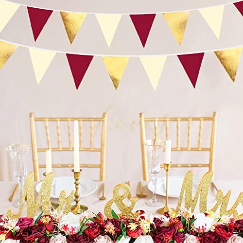 Burgundy Gold Beige Triangle Pennant Banner Garland