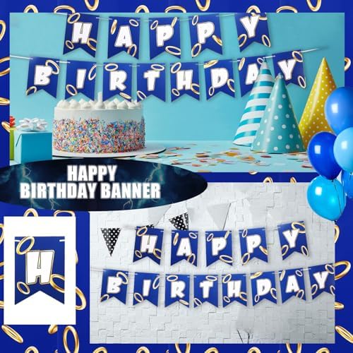 Blue Golden Birthday Party Decorations Banner