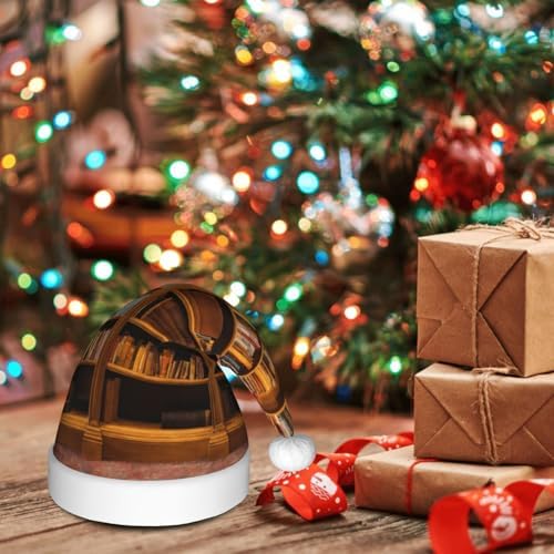 Books Print Christmas Santa Hat Plush for Adult