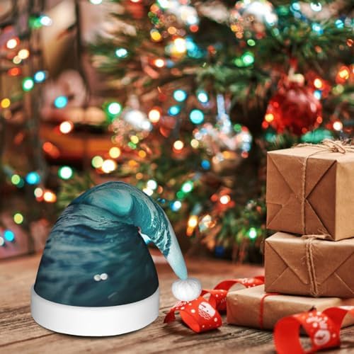 Ocean Green Wave Surf Print Christmas Santa Hat Plush Funny Adult Headwear