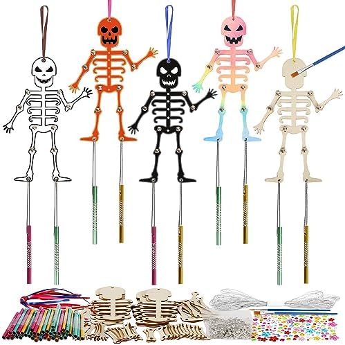 Fennoral 9 Pack Skeleton Wind Chime Kit for Kids