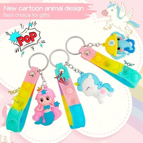 28 Pack Pop Fidget Toys with 3D Animal Keychains for Kids