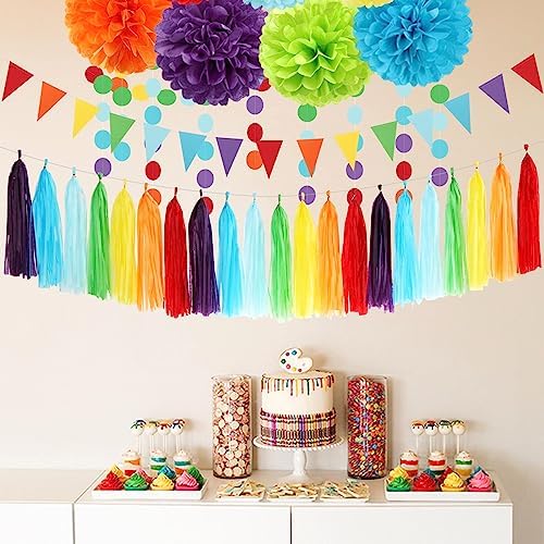 Rainbow Party Decorations Tissue Pom Poms 30pcs Set