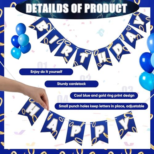 Blue Golden Birthday Party Decorations Banner