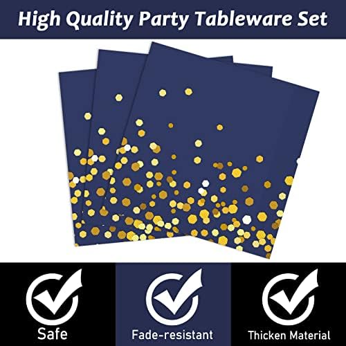 96 Pcs Blue Gold Dot Party Tableware Set