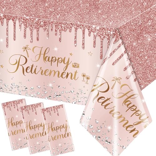 Pink Retirement Party Tablecloths 3pcs Rose Gold Decor