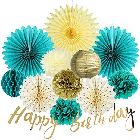 SUNBEAUTY Teal Gold Birthday Decor Set
