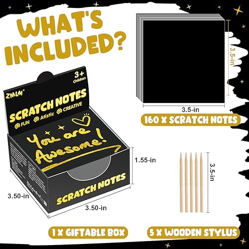 ZMLM Gold Scratch Art Notes 160 Pcs Mini Party Favors