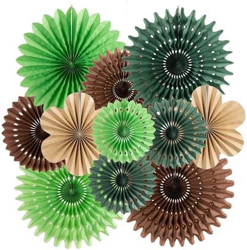 11 Pcs Tropical Jungle Hanging Paper Fans Decor Set